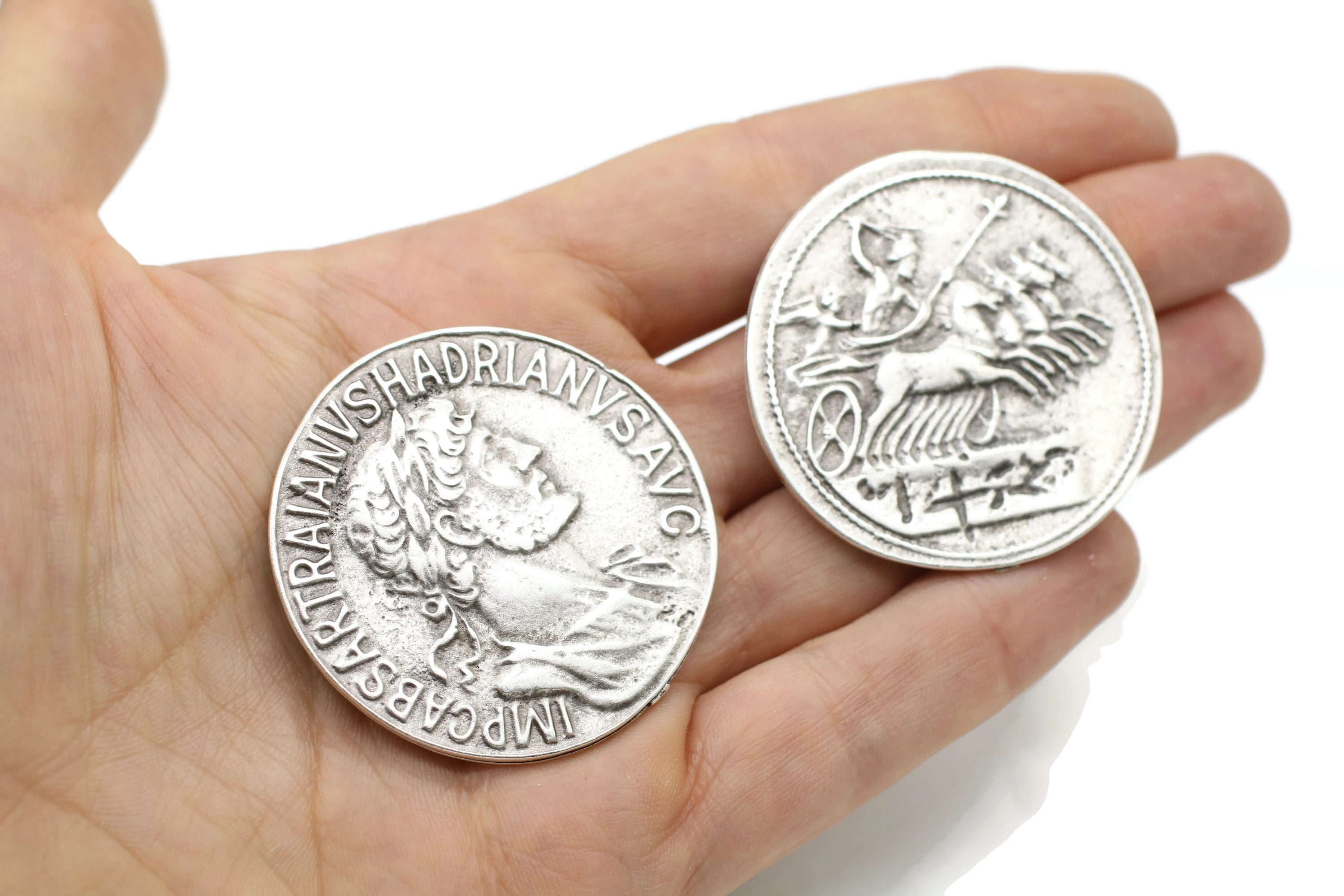 Imp Caesar Traian Hadrianvs Avg, Antique Silver Coins, 42 Mm Roman