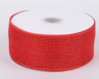 Red Floral Mesh Ribbon. 2.5 in x 25 Yards Roll. Poly Deco Mesh Roll. Christmas Wreaths Mesh Ribbon. Floral Arrangements, Front Door Decor .