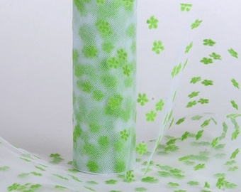 Apple Green Tulle. 6" x 10 Yards Roll. Snowflake Flower Design. Wreaths, Bows, Tutus, Gift Wrapping, Party Decor, Costumes, Floral Crafts.