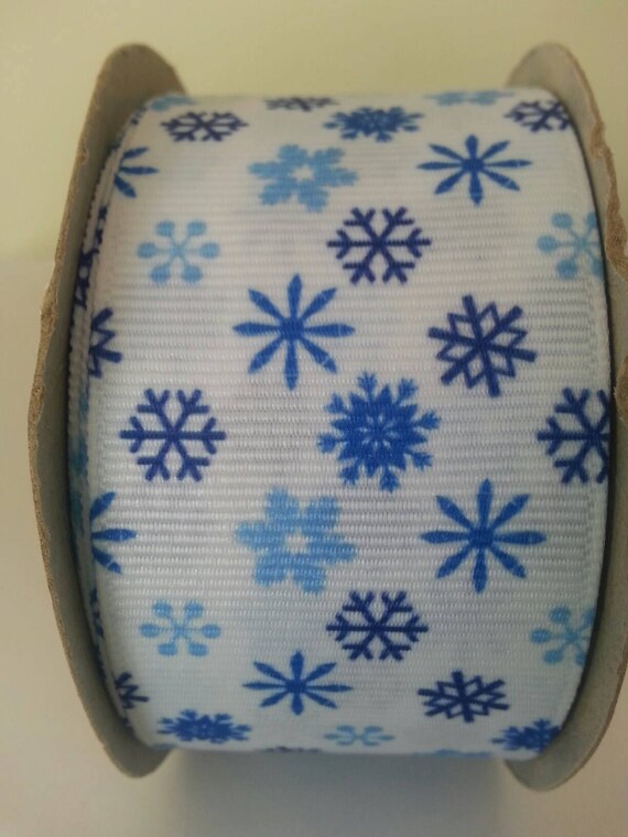 White snowflakes ribbons Frozen grosgrain ribbon.blue snowflakes ribbons Blue snowflake ribbon. 1.5\u201dfoil snowflakes grosgrain ribbon