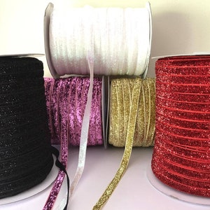 Glitter Velvet Ribbon. 200 Yard Roll, 3/8 Wide. Bulk Ribbon. Metallic Pink, White, Black Gold and Red. Sewing, Hair, Crafts,Bows Ribbon image 1