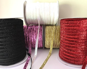 Glitter Velvet Ribbon.  200 Yard Roll, 3/8" Wide. Bulk Ribbon. Metallic Pink,  White,  Black Gold and Red. Sewing, Hair, Crafts,Bows Ribbon