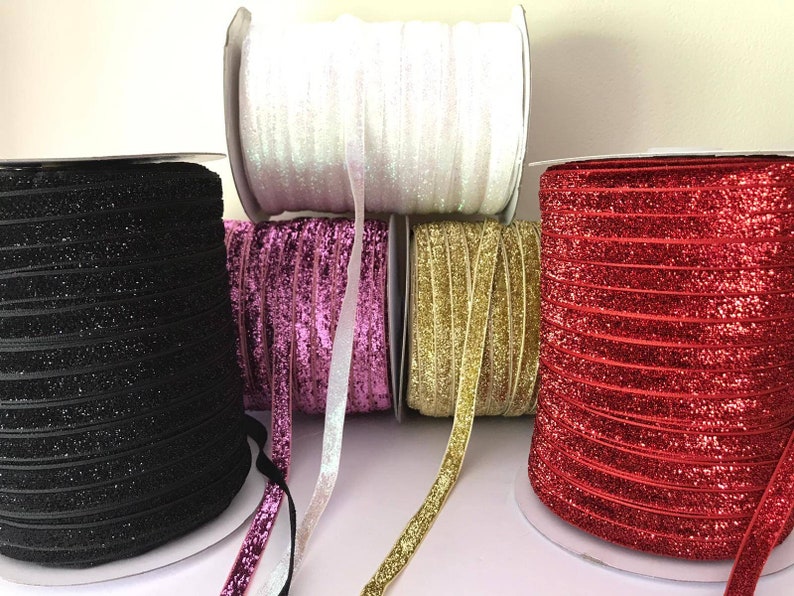 Glitter Velvet Ribbon. 200 Yard Roll, 3/8 Wide. Bulk Ribbon. Metallic Pink, White, Black Gold and Red. Sewing, Hair, Crafts,Bows Ribbon image 1