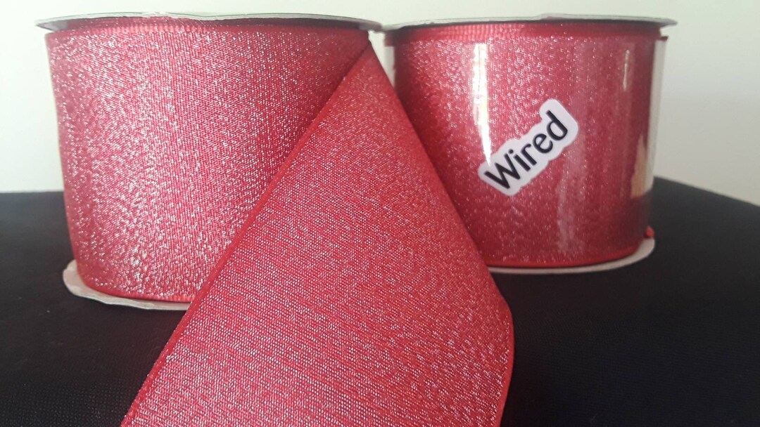 Wired Metallic Red Ribbon. 2 1/4 in X 9 Ft Roll. Red Christmas Ribbon ...