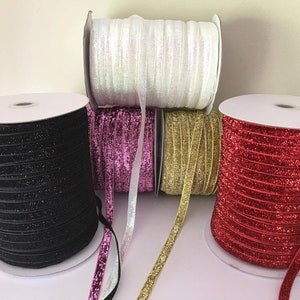 Glitter Velvet Ribbon. 200 Yard Roll, 3/8 Wide. Bulk Ribbon. Metallic Pink, White, Black Gold and Red. Sewing, Hair, Crafts,Bows Ribbon image 3