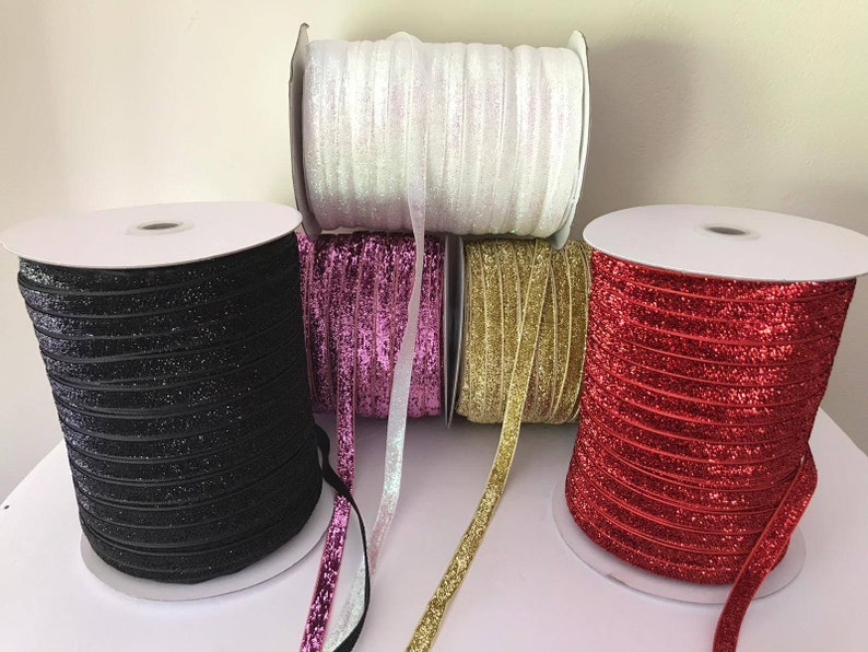 Glitter Velvet Ribbon. 200 Yard Roll, 3/8 Wide. Bulk Ribbon. Metallic Pink, White, Black Gold and Red. Sewing, Hair, Crafts,Bows Ribbon image 3