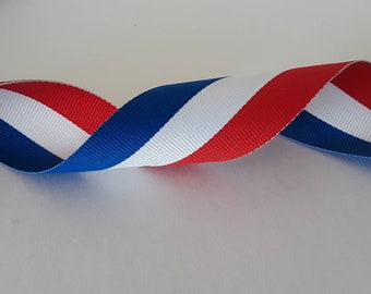 Patriotic Grosgrain Ribbon. Red, Blue and White Stripes.1.5" Wide American Patriotic Ribbon By Yard.  Sewing, Bows, Hair Cheerleaders Ribbon