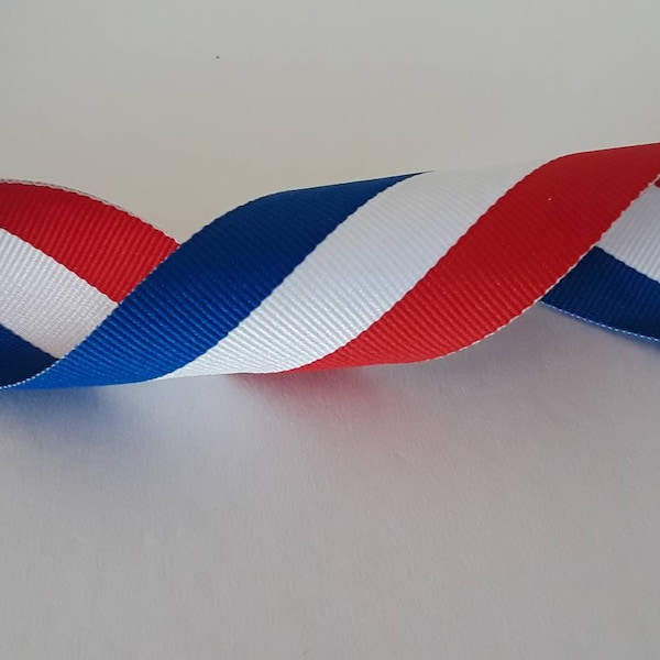 Patriotic Grosgrain Ribbon. Red, Blue and White Stripes.1.5" Wide American Patriotic Ribbon By Yard.  Sewing, Bows, Hair Cheerleaders Ribbon