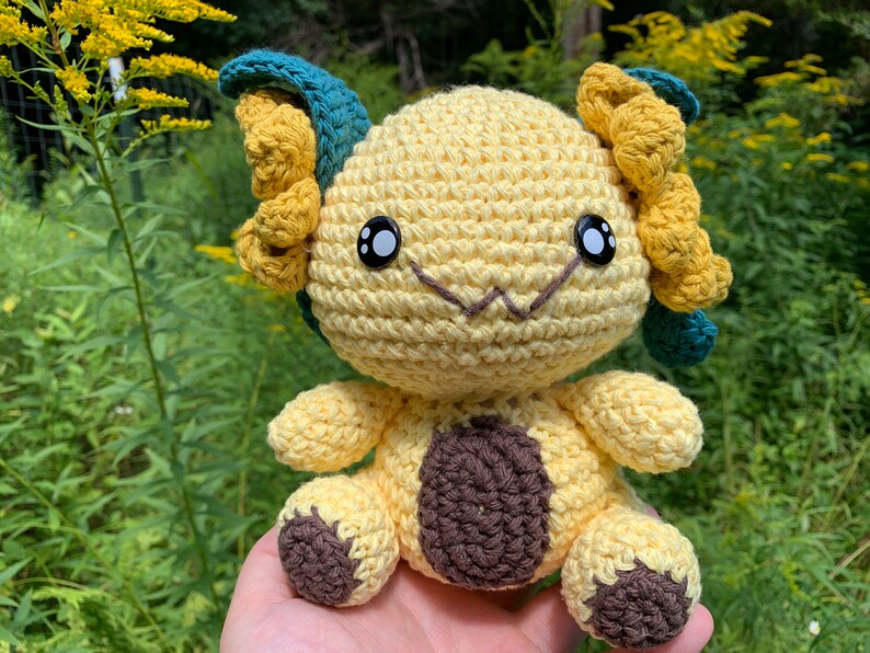 Sunflower Axolotl Crochet Amigurumi Plushie image 1