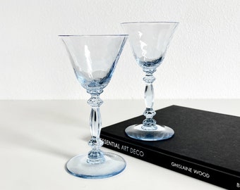 Set of 2 Caprice Moonlight Blue Liquor Cocktail Glasses by Cambridge Glass, Art Deco Colorful Depression Glass Barware