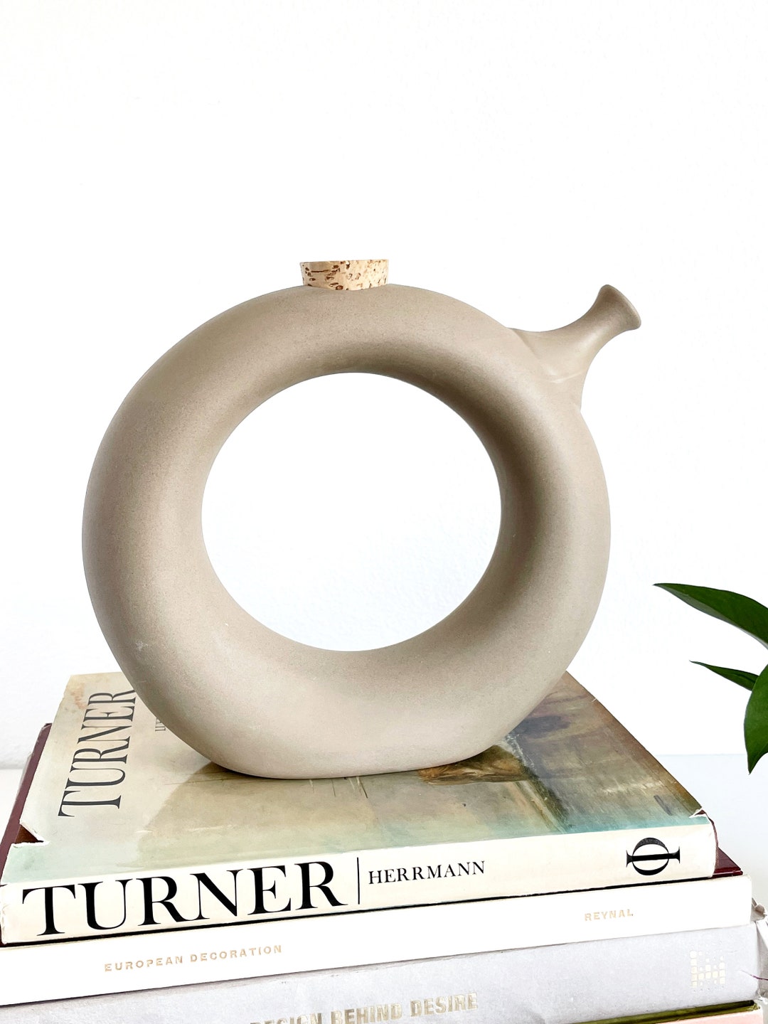 Vintage Round Ceramic Wine Tote Decanter or Watering Can With Cork