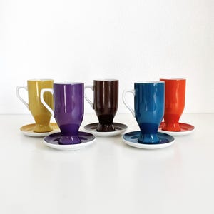 MCM Set of 5 Multicolor Porcelain Espresso Mugs & Saucers Vintage Made in Japan Demitasse Set Irish Coffee Mugs Tea Cups