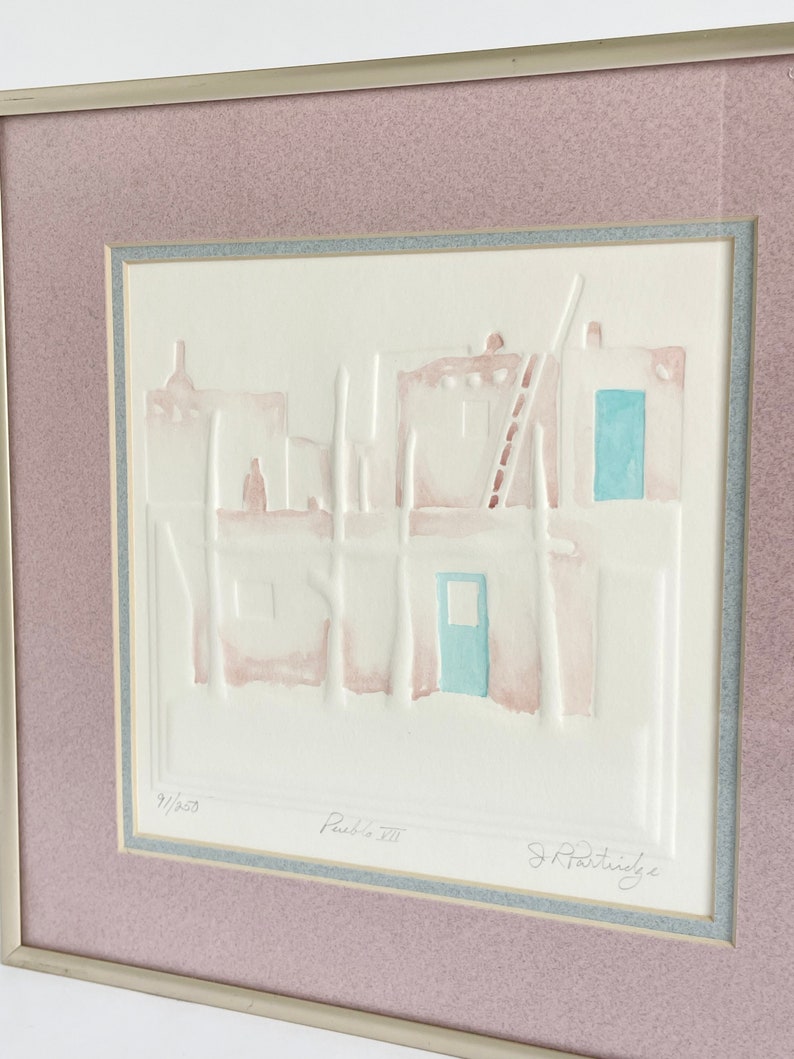 J.R. Partridge Pueblo 3-d Cast Paper Sculpture, Signed & Numbered Edition Vintage Original Artwork, Matted and Framed 画像 2