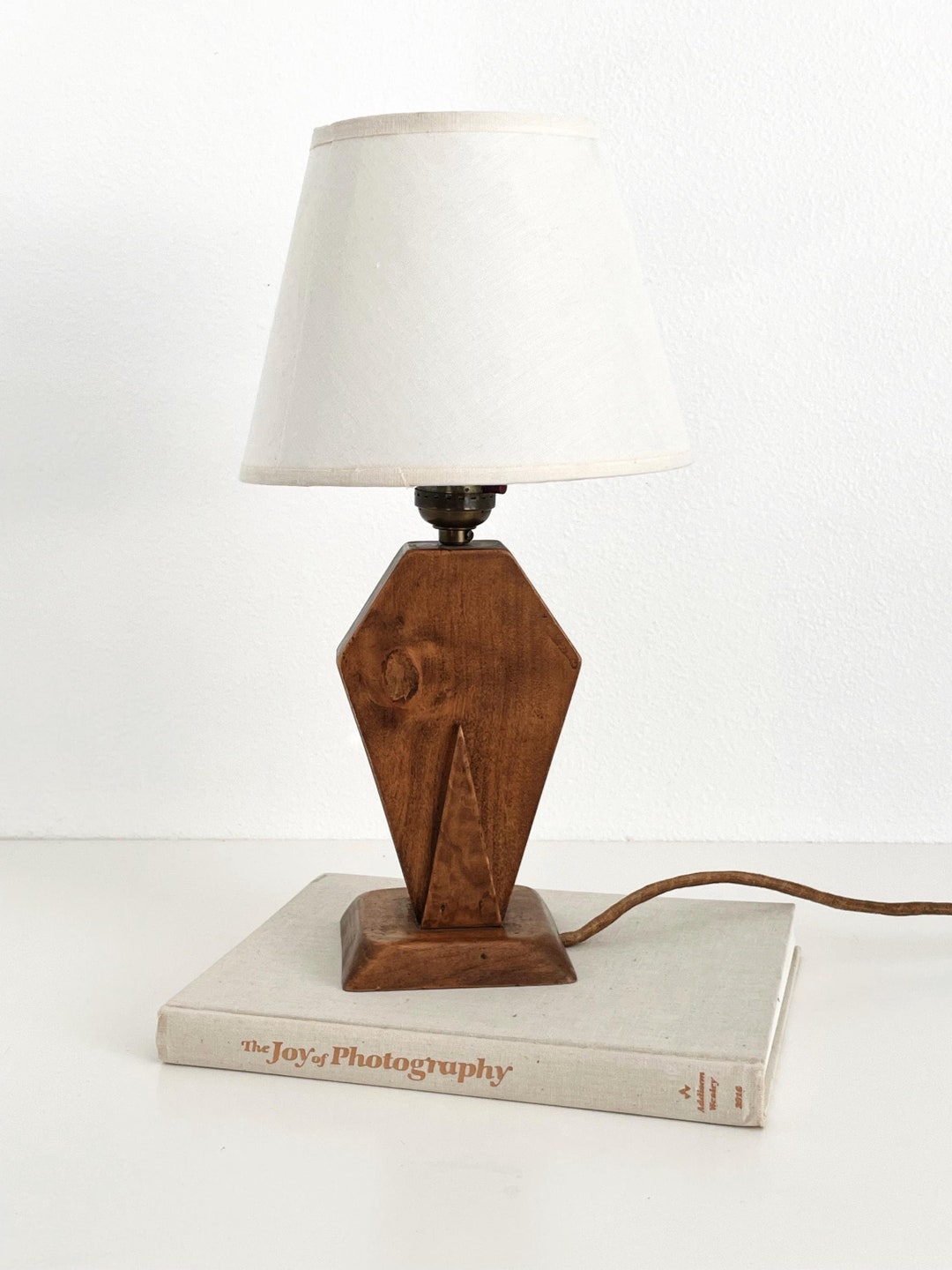 Vintage Carved Wood Art Deco Style Small Kitchen Lamp, Midcentury ...