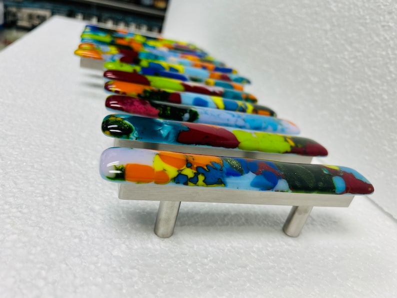 Colorful Cast Fused Glass Pulls and Knobs Etsy
