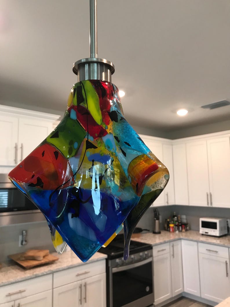 Colorful fused glass pendant light bild 4
