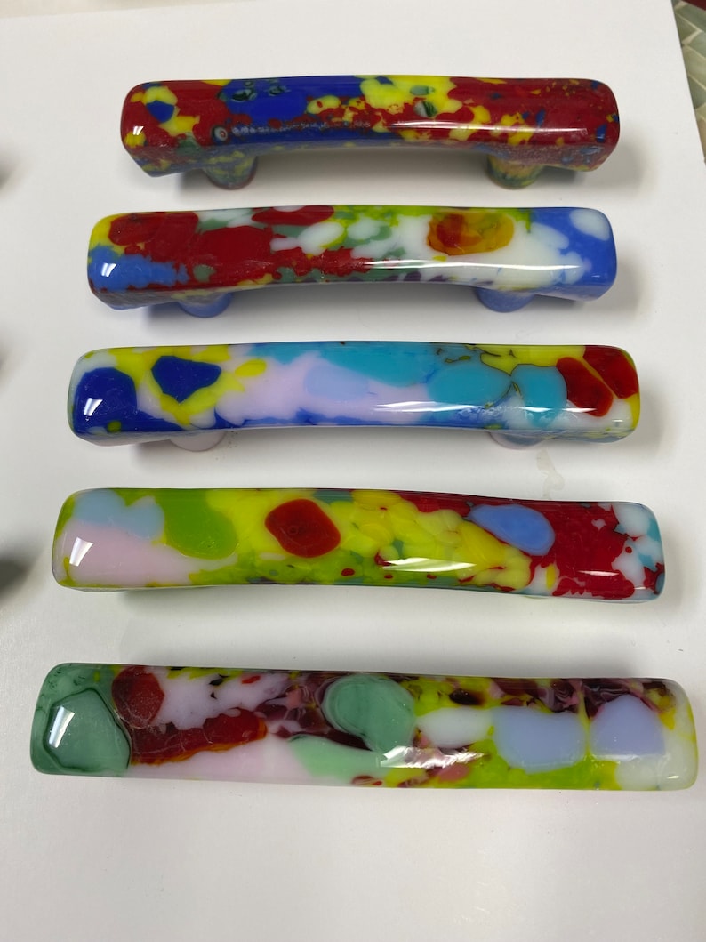Colorful Cast Fused Glass Pulls and Knobs Etsy