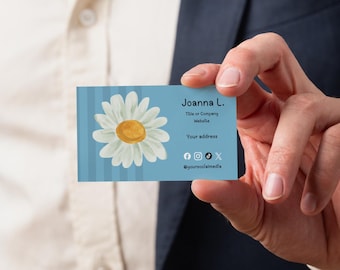 Tarjeta de presentación personalizada/Plantilla de Canva/Diseño de margarita imprimible/Descarga instantánea