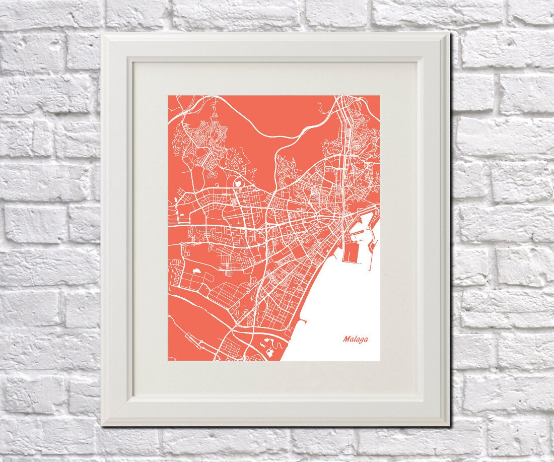 Malaga Street Map Print Map of Malaga City Street Map Spain | Etsy