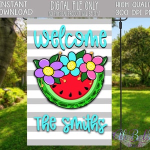 Watermelon|Flowers| Welcome | Garden Flag Design| Garden Flag PNG| Sublimation Design Download| PNG| Digital Design| Instant Download
