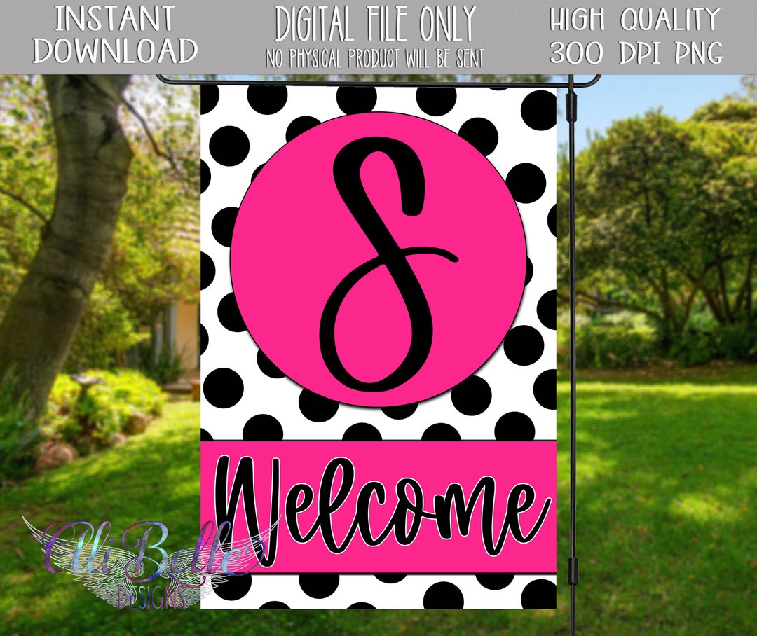 Garden Flag Design Garden Flag PNG Black White Pink Polka Dot Summer