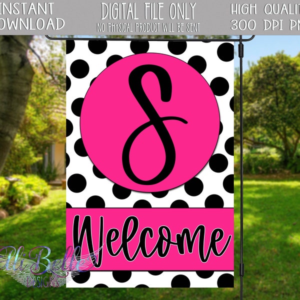 Garden Flag Design| Garden Flag PNG| Black White Pink| Polka Dot| Summer Flag | Summer Garden Flag| Digital Download| Sublimation Design