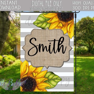 Sunflower Garden Flag Design| Garden Flag PNG| Sunflower| Burlap | Sunflower Spring Flag| Sunflower Summer Garden Flag| Stripes| Personalize