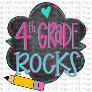 Back to School, 4th Grade Rocks, Fourth Grade, hand drawn, Shirt Design, First Day of School, Doodle Design, Sublimation, PNG, Instant