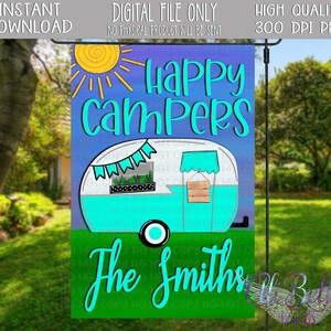 Felice Campers / Retro Camper / Giardino Bandiera Design / Bandiera Giardino PNG / Disegno disegnato a mano Scaricare / Dipinto a mano / Bandiera Giardino PNG / Digitale