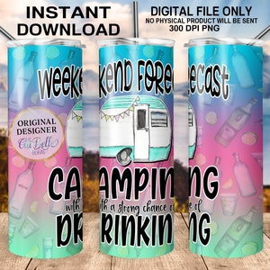 Previsão de fim de semana Acampar com chance de beber, beber durante o dia, 20 onças, envoltório de copo, design de copo, png