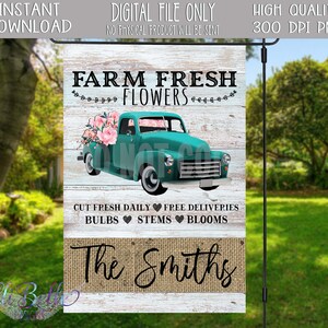 Drapeau de jardin de ferme| Sublimation Design Télécharger | Indicateur de jardin PNG| Fleurs fraîchement coupées| Ferme Fleurs fraîchement coupées| Télécharger