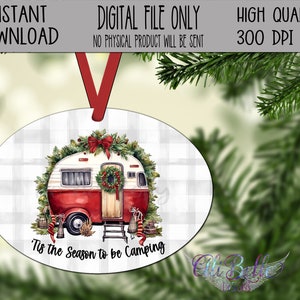 Décoration de Noël ovale| C'est la saison pour faire du camping| Plaid Buffalo|  Noël 2024|  Conception Aparecium| Ali Belle Designs| PNG| Instantané