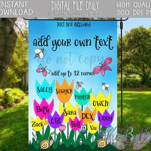 Bandera del jardín de la abuela / Bandera del jardín de flores / Bandera del jardín personalizada / Dibujado a mano / Agregue su propio texto / Sólo archivo digital / Nana / 12 nombres