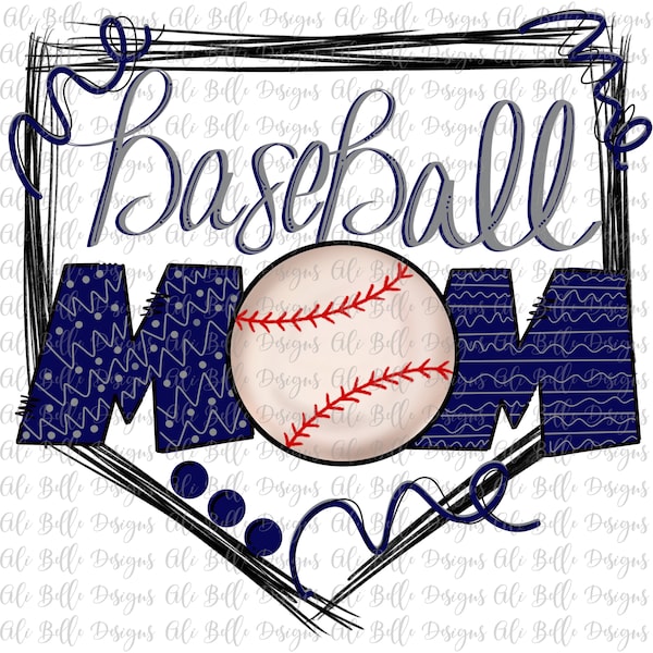 Baseball Mom, Baseball Mom PNG, Blue, Sublimation Design, Personalized, Baseball Mom T-shirt, Digital Download, Doodle Letters