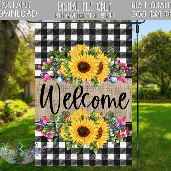 Sunflower Garden Flag Design| Garden Flag PNG| Sunflower| Burlap | Sunflower Spring| Sunflower Summer Garden Flag| Blackberries| Berries