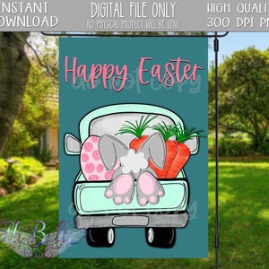 Easter Garden Flag |Easter Truck| Digital| Garden Flag Design| Garden Flag PNG| Hand Drawn Design Download| Vintage Truck| Easter Bunny| PNG