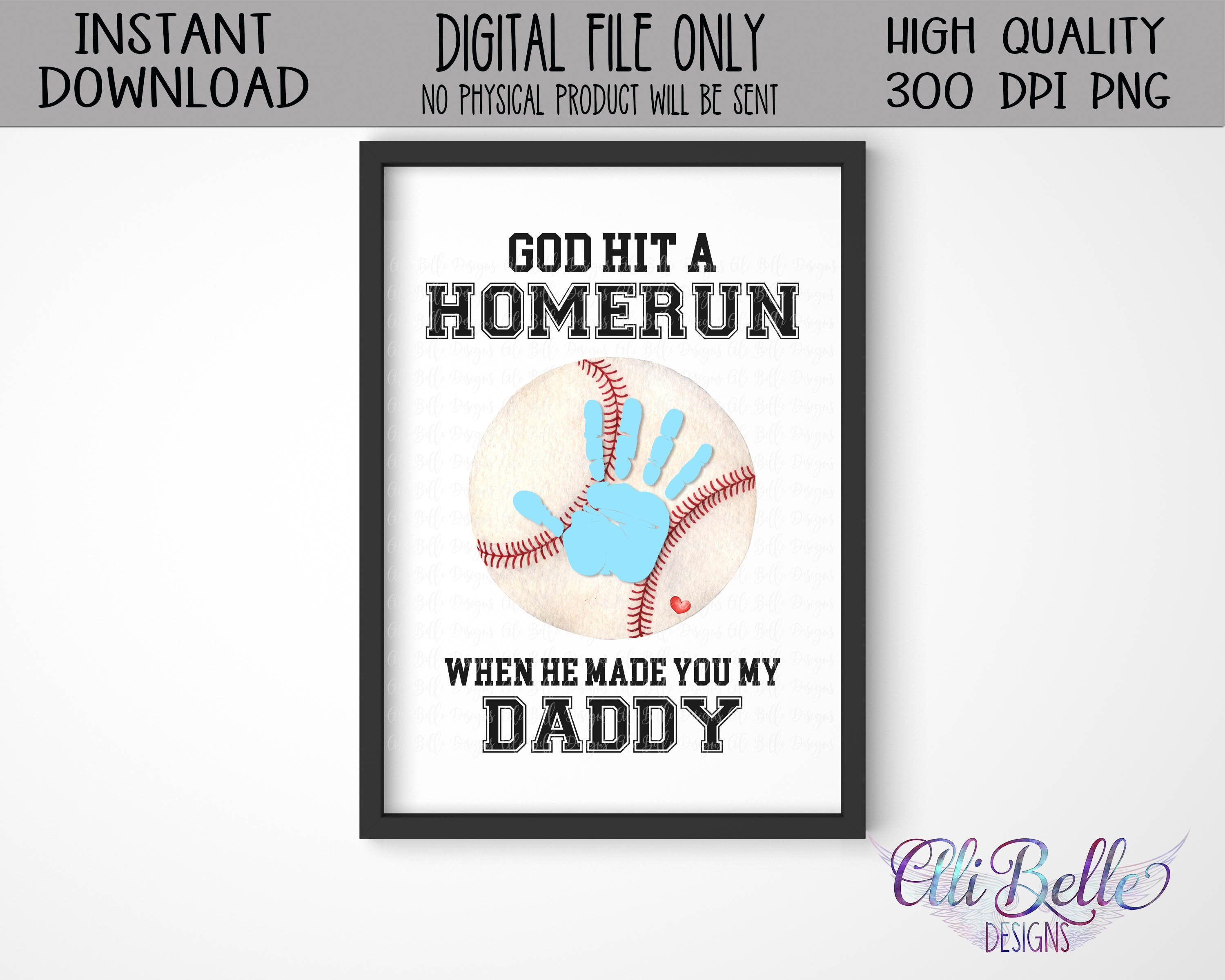 Artesanía del Día del Padre de Béisbol / Huella de mano de regalo de papá / Dios golpeó el jonrón / Papá / Artesanía de huellas de manos / Recuerdo de huellas de manos / Bricolaje / MVP Papá