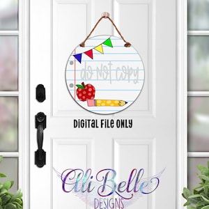 Teacher Door Hanger Template| Aparecium Designs| Notebook Paper | PNG| Hand Drawn| Hand Painted| Digital Download| Pencil| Apple| School