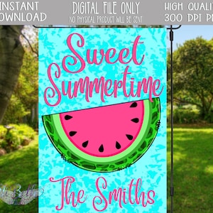 Garden Flag Design| Garden Flag PNG| Hand Drawn Design Download| Watermelon| Sweet Summertime| Summer Garden Flag| Personalized| Instant|