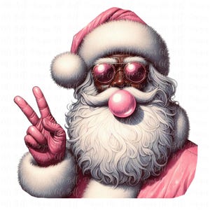 Retro Black Santa Christmas Blowing Bubble PNG, Black Santa With Sunglasses PNG, Sublimation, African American Melanin Santa