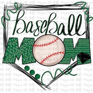 Mamá de béisbol verde, BÉisbol PNG, Diseño de sublimación, 2 archivos, Personalizado, Arte imprimible, Descarga digital, Doodle Cartas, PNG Descargar
