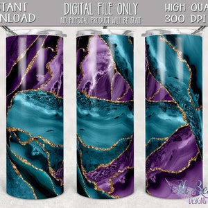 20 oz skinny tumbler design| 20 oz skinny tumbler template sublimation| Agate| Purple| Teal| Gold| Marble| Sublimation Design Download