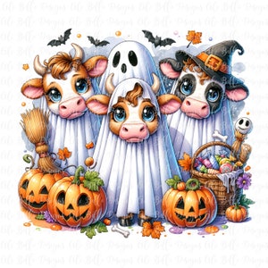 Clipart vache effrayante, fantôme d'Halloween mignon, cadeau tendance pour amateur de vache, téléchargement numérique, png