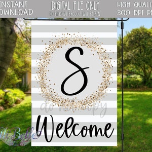 Welcome Garden Flag| Digital Design Download| Garden Flag Design| Garden Flag PNG| Garden Flag PNG| Gold Glitter| Stripes| Monogram