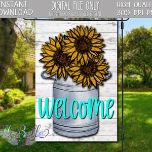Garden Flag Design| Welcome Fall Garden Flag| Farmhouse Garden Flag| Sunflowers| Rustic | Fall Garden Flag|  Digital Design Download