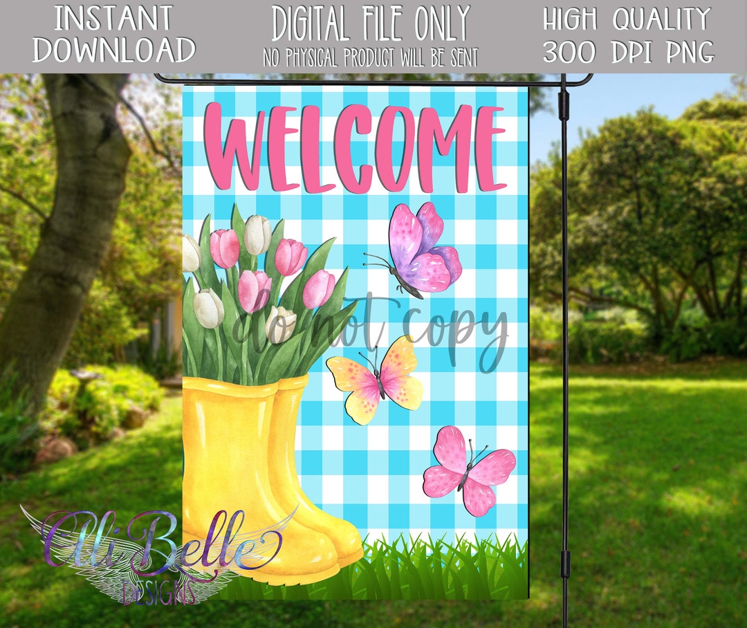 Garden Flag Design| Garden Flag PNG| Welcome Spring| Tulips Summer Flag ...