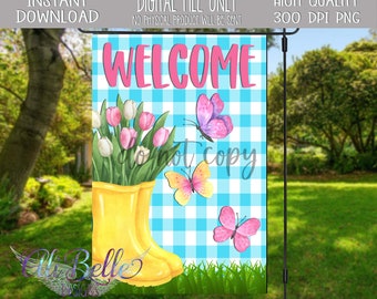 Digital Art Garden Flag, Sublimation Designs SPRING FARMHOUSE Flag Design PNG