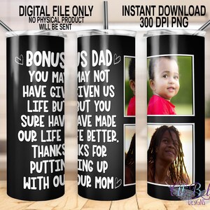 Bonus papa| Stiefvader| 20 oz skinny tumbler ontwerp| 20 oz skinny tumbler sjabloon sublimatie| Vaderdag| Sublimatie Download| Foto toevoegen