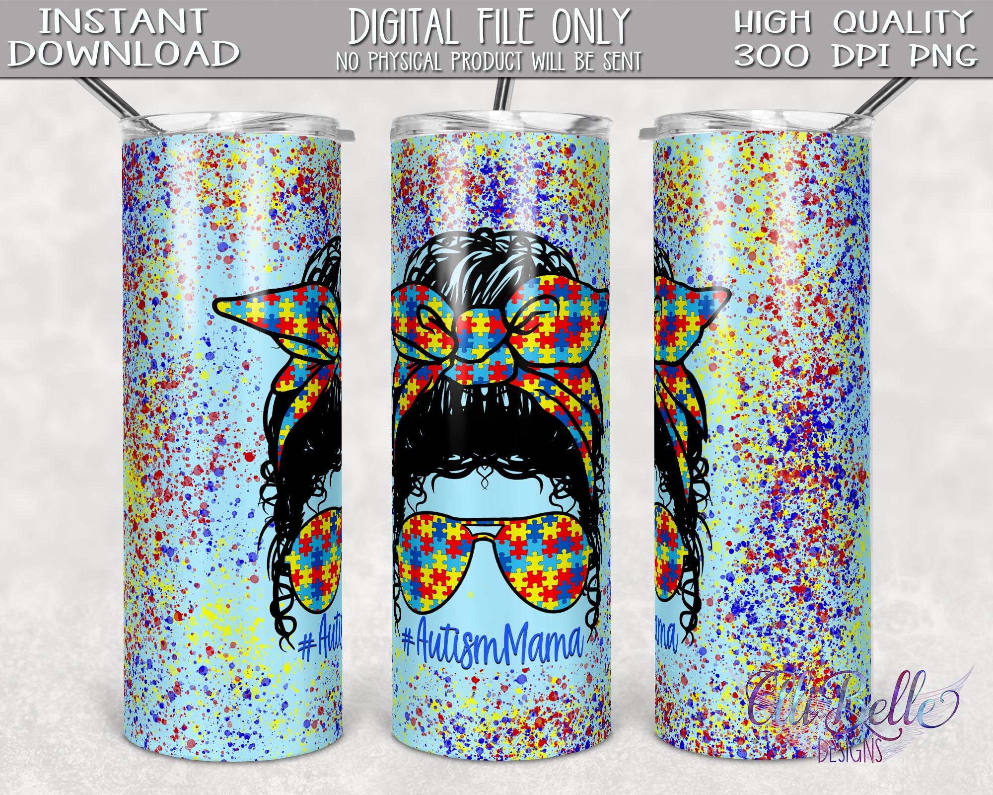 Bundle Design Template for Sublimation PNG Digital Download Messy Pattern 20oz Skinny Straight /& Tapered Bundle Full Tumbler Wrap