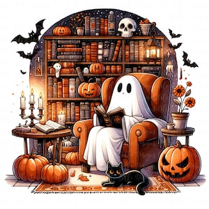 Lecture de fantômes, rat de bibliothèque citrouille fantôme, Halloween rétro, Halloween fantôme mignon, amateur de livres, lecture fantôme PNG, amateur de livres d'Halloween, PNG